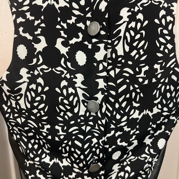 HUNTER BELL black and white abstract print with leather trip sleeveless dress - Picture 8 of 15